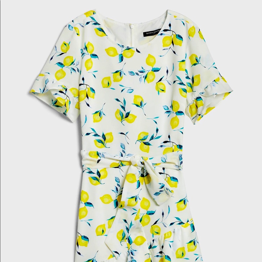 Beautiful White Lemon Print  Frill Fit & Flare dress